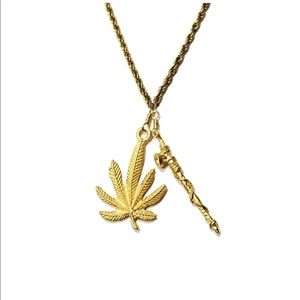 Mary Jane -Weed leaf w/ Peace-pipe charm Necklace